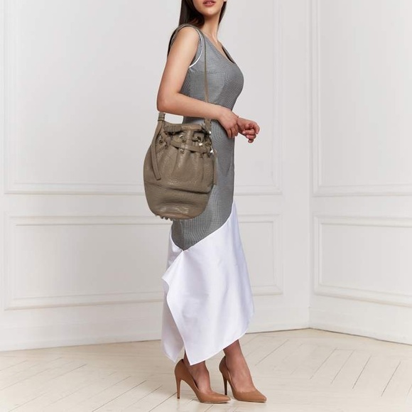 ALEXANDER WANG Grey/Taupe Textured Leather Diego Bucket Bag...